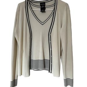 George Stretch Cream/Black Striped Two Piece Tank/Cardigan- M
